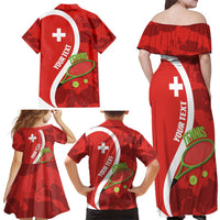 Personalised Switzerland Tennis Family Matching Off Shoulder Maxi Dress and Hawaiian Shirt Swiss Born To Play - Wonder Print Shop