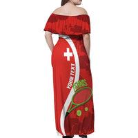 Personalised Switzerland Tennis Family Matching Off Shoulder Maxi Dress and Hawaiian Shirt Swiss Born To Play - Wonder Print Shop