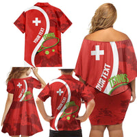 Personalised Switzerland Tennis Family Matching Off Shoulder Short Dress and Hawaiian Shirt Swiss Born To Play - Wonder Print Shop