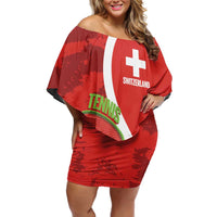 Personalised Switzerland Tennis Family Matching Off Shoulder Short Dress and Hawaiian Shirt Swiss Born To Play - Wonder Print Shop