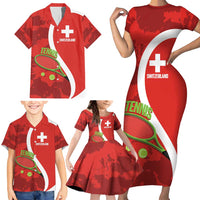 Personalised Switzerland Tennis Family Matching Short Sleeve Bodycon Dress and Hawaiian Shirt Swiss Born To Play - Wonder Print Shop
