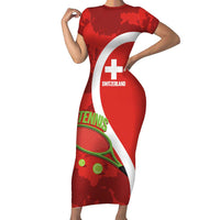 Personalised Switzerland Tennis Family Matching Short Sleeve Bodycon Dress and Hawaiian Shirt Swiss Born To Play - Wonder Print Shop