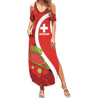 Personalised Switzerland Tennis Family Matching Summer Maxi Dress and Hawaiian Shirt Swiss Born To Play - Wonder Print Shop