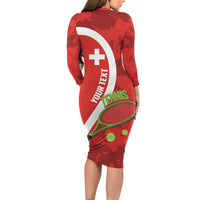 Personalised Switzerland Tennis Long Sleeve Bodycon Dress Swiss Born To Play - Wonder Print Shop