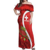 Personalised Switzerland Tennis Off Shoulder Maxi Dress Swiss Born To Play - Wonder Print Shop