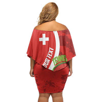 Personalised Switzerland Tennis Off Shoulder Short Dress Swiss Born To Play - Wonder Print Shop