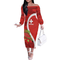Personalised Switzerland Tennis Off The Shoulder Long Sleeve Dress Swiss Born To Play - Wonder Print Shop