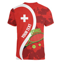 Personalised Switzerland Tennis Women V-Neck T-Shirt Swiss Born To Play - Wonder Print Shop