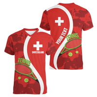 Personalised Switzerland Tennis Women V-Neck T-Shirt Swiss Born To Play - Wonder Print Shop