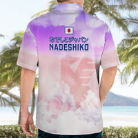 Pastel purple-pink short-sleeve button-up Hawaiian shirt, Nadeshiko print on back