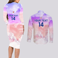 Custom Japan Football Couples Matching Long Sleeve Bodycon Dress and Long Sleeve Button Shirts Go Nadeshiko 2023 World Cup - Wonder Print Shop