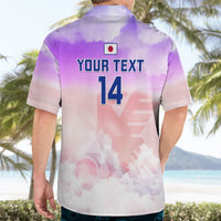 Back view of Hawaiian shirt, custom text '14' and Japan flag icon, pastel purple-pink