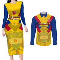 Colombia Football Couples Matching Long Sleeve Bodycon Dress and Long Sleeve Button Shirts Las Chicas Superpoderosas 2023 World Cup - Wonder Print Shop