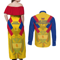 Colombia Football Couples Matching Off Shoulder Maxi Dress and Long Sleeve Button Shirts Las Chicas Superpoderosas 2023 World Cup - Wonder Print Shop