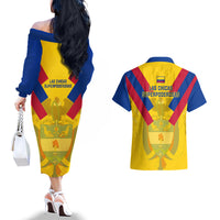 Colombia Football Couples Matching Off The Shoulder Long Sleeve Dress and Hawaiian Shirt Las Chicas Superpoderosas 2023 World Cup - Wonder Print Shop