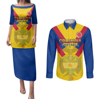 Colombia Football Couples Matching Puletasi Dress and Long Sleeve Button Shirts Las Chicas Superpoderosas 2023 World Cup - Wonder Print Shop