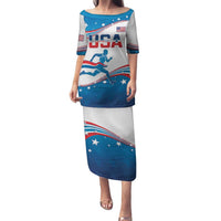 Custom USA Athletics Family Matching Puletasi and Hawaiian Shirt 2024 United States Flag Curve Style - Wonder Print Shop