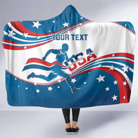 Custom USA Athletics Hooded Blanket 2024 United States Flag Curve Style