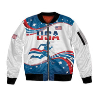 Custom USA Athletics Sleeve Zip Bomber Jacket 2024 United States Flag Curve Style - Wonder Print Shop