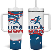 USA Athletics Tumbler With Handle 2024 United States Flag Curve Style - Wonder Print Shop