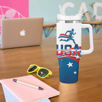 USA Athletics Tumbler With Handle 2024 United States Flag Curve Style - Wonder Print Shop