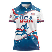 Custom USA Athletics Women Polo Shirt 2024 United States Flag Curve Style - Wonder Print Shop