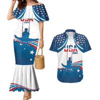 Personalized USA Gymnastics Couples Matching Mermaid Dress and Hawaiian Shirt 2024 United States Flag Curve Style - Wonder Print Shop