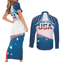 Personalized USA Gymnastics Couples Matching Short Sleeve Bodycon Dress and Long Sleeve Button Shirt 2024 United States Flag Curve Style - Wonder Print Shop