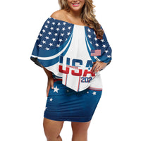 Personalized USA Gymnastics Off Shoulder Short Dress 2024 United States Flag Curve Style - Wonder Print Shop
