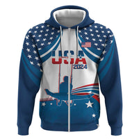 Personalized USA Gymnastics Zip Hoodie 2024 United States Flag Curve Style - Wonder Print Shop