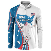 Personalized USA Fencing Button Sweatshirt 2024 United States Flag Curve Style - Wonder Print Shop