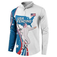 Personalized USA Fencing Button Sweatshirt 2024 United States Flag Curve Style - Wonder Print Shop