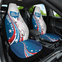 Personalized USA Fencing Car Seat Cover 2024 United States Flag Curve Style - Wonder Print Shop
