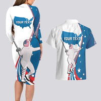 Personalized USA Fencing Couples Matching Long Sleeve Bodycon Dress and Hawaiian Shirt 2024 United States Flag Curve Style - Wonder Print Shop