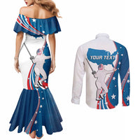 Personalized USA Fencing Couples Matching Mermaid Dress and Long Sleeve Button Shirt 2024 United States Flag Curve Style