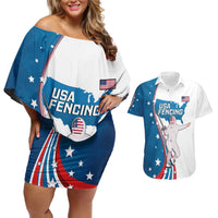 Personalized USA Fencing Couples Matching Off Shoulder Short Dress and Hawaiian Shirt 2024 United States Flag Curve Style - Wonder Print Shop