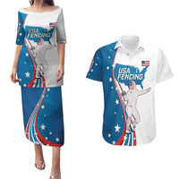 Personalized USA Fencing Couples Matching Puletasi and Hawaiian Shirt 2024 United States Flag Curve Style - Wonder Print Shop