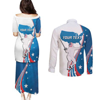 Personalized USA Fencing Couples Matching Puletasi and Long Sleeve Button Shirt 2024 United States Flag Curve Style - Wonder Print Shop