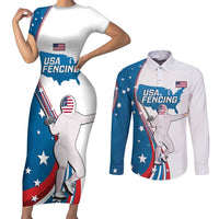Personalized USA Fencing Couples Matching Short Sleeve Bodycon Dress and Long Sleeve Button Shirt 2024 United States Flag Curve Style - Wonder Print Shop