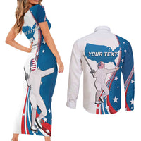 Personalized USA Fencing Couples Matching Short Sleeve Bodycon Dress and Long Sleeve Button Shirt 2024 United States Flag Curve Style - Wonder Print Shop