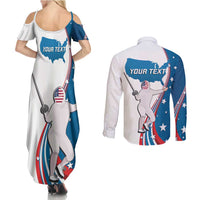 Personalized USA Fencing Couples Matching Summer Maxi Dress and Long Sleeve Button Shirt 2024 United States Flag Curve Style - Wonder Print Shop