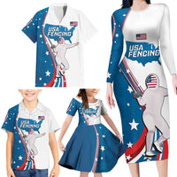 Personalized USA Fencing Family Matching Long Sleeve Bodycon Dress and Hawaiian Shirt 2024 United States Flag Curve Style - Wonder Print Shop
