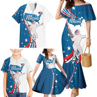 Personalized USA Fencing Family Matching Mermaid Dress and Hawaiian Shirt 2024 United States Flag Curve Style - Wonder Print Shop