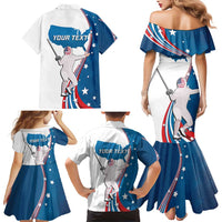 Personalized USA Fencing Family Matching Mermaid Dress and Hawaiian Shirt 2024 United States Flag Curve Style - Wonder Print Shop
