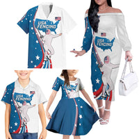 Personalized USA Fencing Family Matching Off The Shoulder Long Sleeve Dress and Hawaiian Shirt 2024 United States Flag Curve Style - Wonder Print Shop