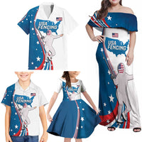 Personalized USA Fencing Family Matching Off Shoulder Maxi Dress and Hawaiian Shirt 2024 United States Flag Curve Style - Wonder Print Shop
