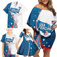 Personalized USA Fencing Family Matching Off Shoulder Short Dress and Hawaiian Shirt 2024 United States Flag Curve Style - Wonder Print Shop