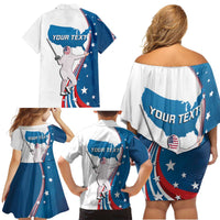 Personalized USA Fencing Family Matching Off Shoulder Short Dress and Hawaiian Shirt 2024 United States Flag Curve Style - Wonder Print Shop