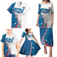 Personalized USA Fencing Family Matching Puletasi and Hawaiian Shirt 2024 United States Flag Curve Style - Wonder Print Shop