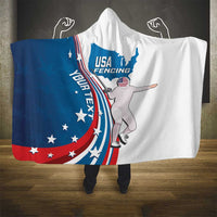 Personalized USA Fencing Hooded Blanket 2024 United States Flag Curve Style